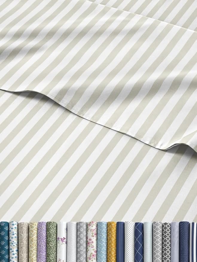 Striped Sheets - Grey Striped Sheets - 1 Flat & 1 Fitted & 2 Pillowcases w/ Deep Pockets – Comfy, Wrinkle & Fade Free - Ultra-Soft, Breathable & Cooling – Luxury Pinstripe Bedding - Full Size Bed Set