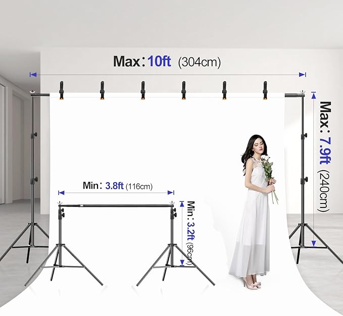 EMART 10x7.9FT Backdrop Stand, Photo Video Studio Adjustable&Lockable Heavy Duty Background Support System Kit with 6 Backdrop Clamps, 2 Sandbag and Carry Bag for Photography, Parties, Wedding, Video