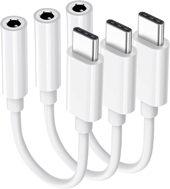 USB C to 3.5mm Audio Headphone Adapter, Type C to Jack Dongle Adapter Cable Cord Compatible with Apple iPhone 17 16 15 Pro Max Plus, iPad, MacBook, Samsung Galaxy S24 S23 S22 S21 Ultra, Pixel (3-Pack)