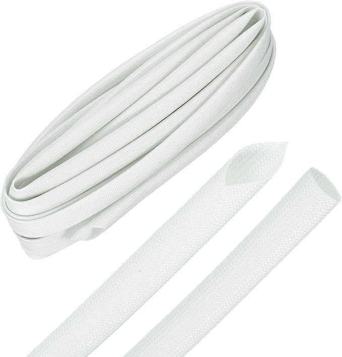 MECCANIXITY 20ft Braided Cable Sleeve, 1/2" ID 200C High Temperature 1500V Fiberglass Wire Insulation Cord Protector Organizer Wires Management for Motor Engine Fuel Line, White