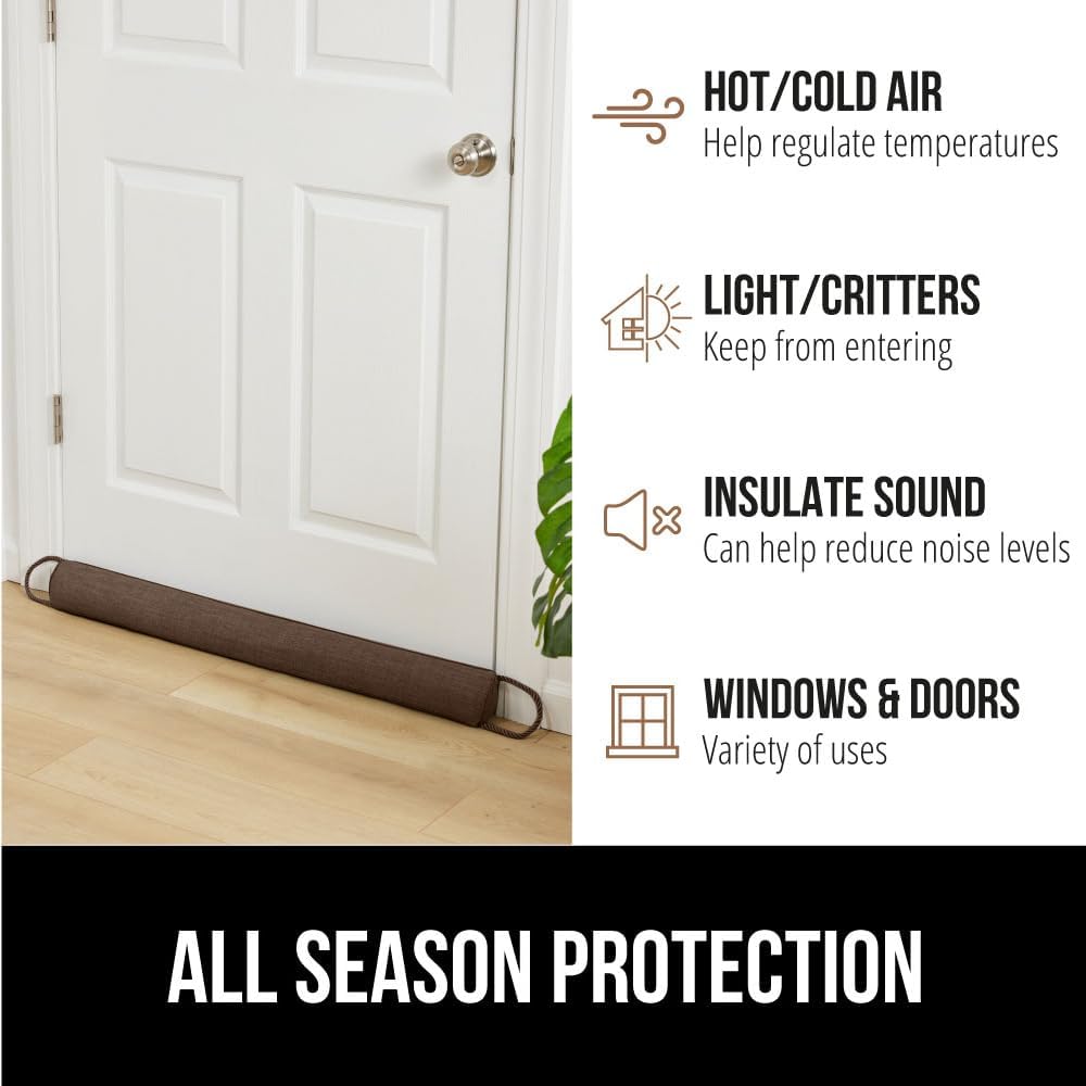 GORILLA GRIP Door Draft Stopper for Bottom of Doors, Weather Stripping Seal Blocks Hot Air, Noise, Bugs, Keeps Cold AC in, Sound Proofing Easy Install Gap Filler, Home Essentials, 32 Inch, Brown