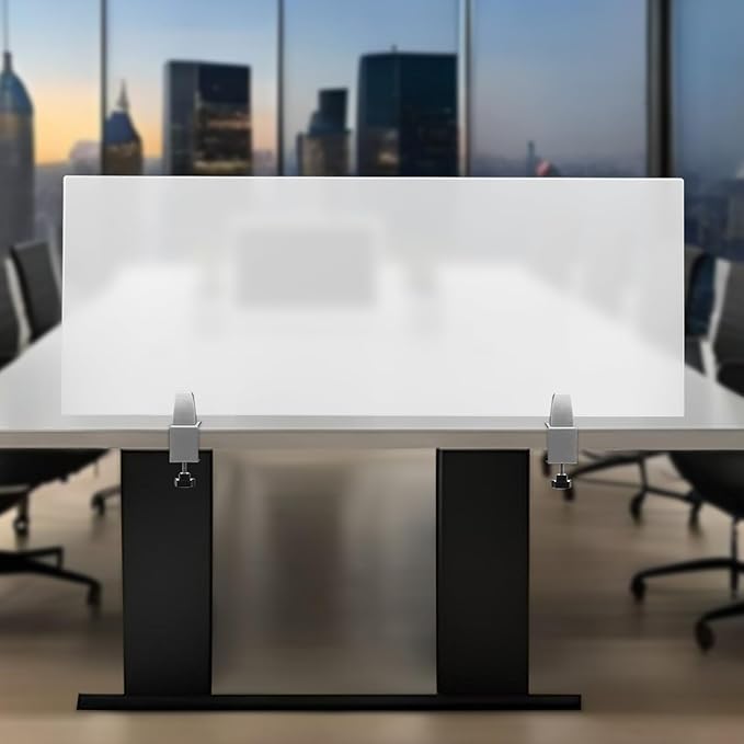 4-Pack Frosted Acrylic Desk Dividers, 47"L Clamp-On Privacy Panels for Office School, Soundproof Partition Shields with C-Clamps Foam Pads
