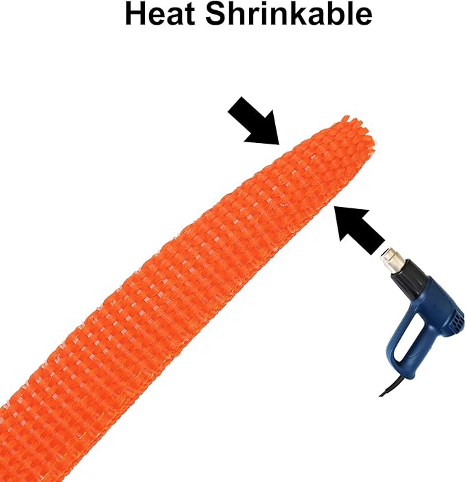 MECCANIXITY Braided Cable Sleeves Heat Shrinkable Fabric Sleeving, 2" 26ft Orange 2:1 Ratio Heat Shrinkable Cord Protector for Harness Cable, Network Cable Protection, Cable Management