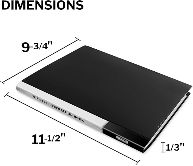Dunwell Presentation Binder 12-Pocket, Displays 24 Pages, 8.5x11 Portfolio Binder with Plastic Sleeves, Storage and Organizer for Documents, Certificates, Projects, Photos (12 Pack, Black)