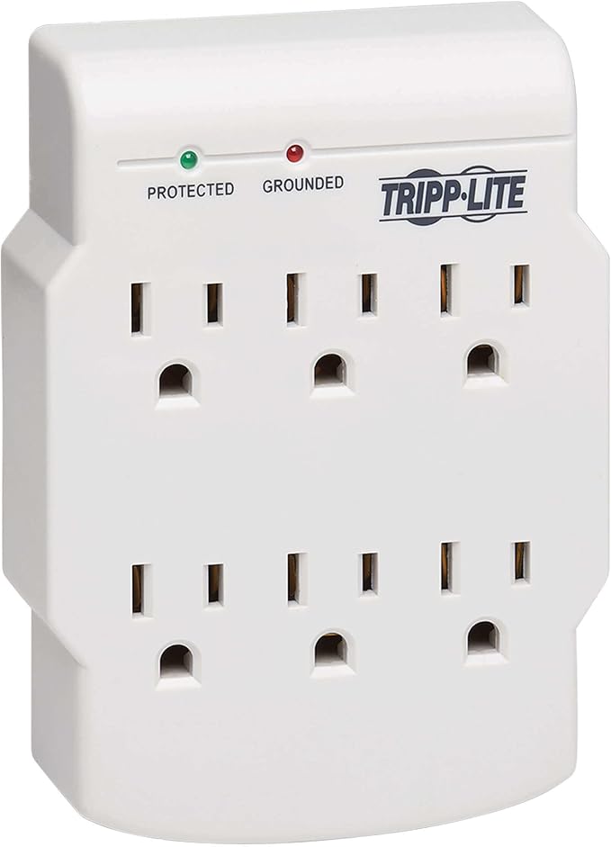 Tripp Lite 6 Outlet Surge Protector Power Strip, Direct Plug in, Gray, Lifetime Limited Warranty & $10,000 Insurance (SK6-0) White