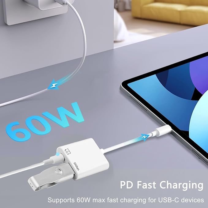 [Apple MFi Certified] USB-C to USB Adapter for iPhone 17/16/15, 10Gbps USB-C Male to USB 3.2 Female OTG, 3 in 1 Audio Cable 60W PD Charging Port and Data Transfer, Compatible with MacBook Pro Air