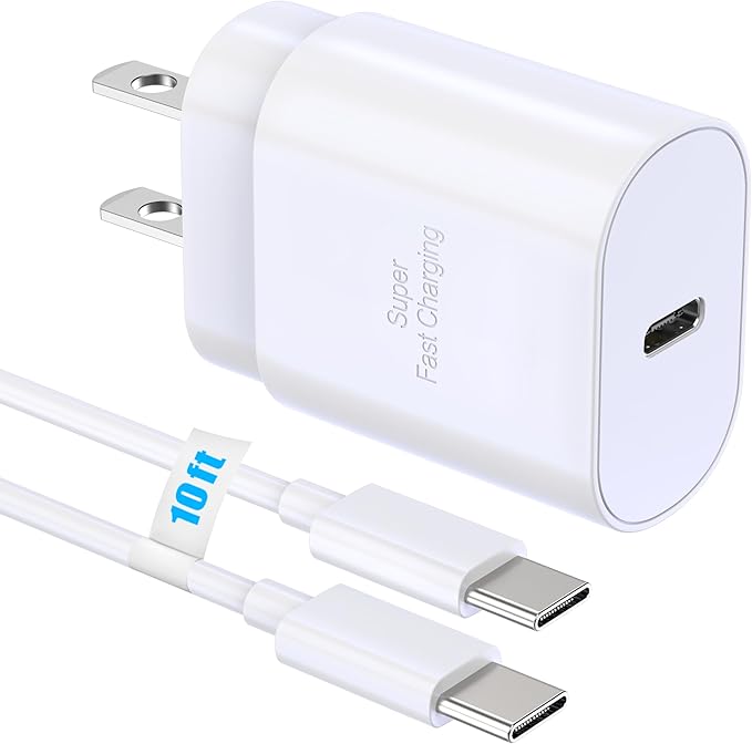 USB-C Block 30W PD Super Fast Charging Block Type C Plug Wall Adapter, USB C Phone Charger with 10ft Fast Cable Cord for iPhone 17, 17 Air, 17 Pro, 17 Pro Max,16, 15, iPad Pro 12.9/11 Galaxy-1Pack