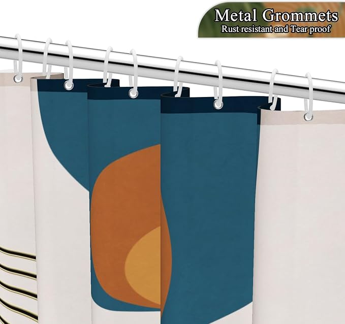 Boho Shower Curtain for Bathroom Modern Mid Century Plant Palm Leaves Bath Curtain Modern Minimalist Geometric Arch Bath Decor Waterproof Polyester Fabric Curtains Set 72x72 inch