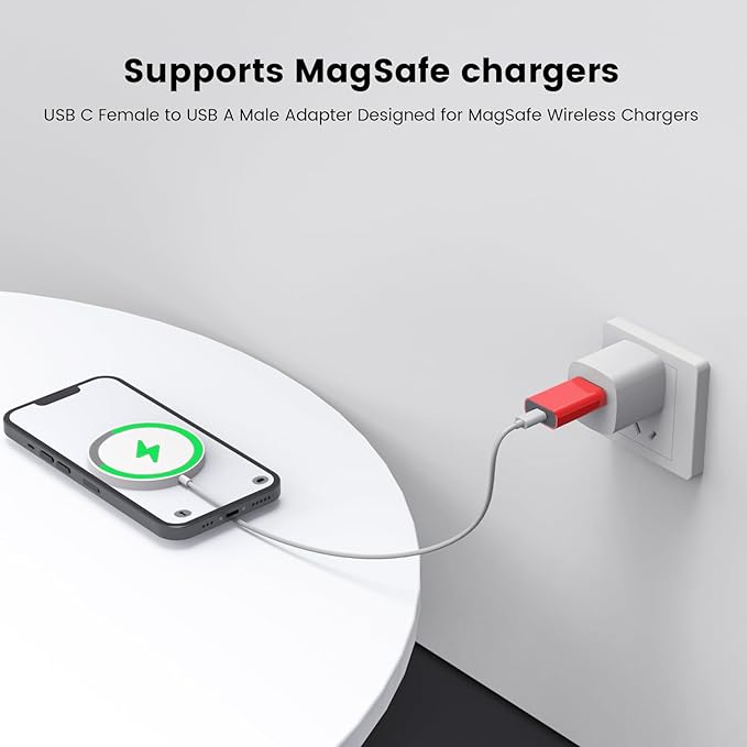 MOSWAG USB C Female to USB A Male Adapter, Compatible with Apple MagSafe Watch 9/8/7/SE/Ultra, iPhone 15/14/13/12 Mini/Pro/Max, iPad, Galaxy Note, Pixel, CarPlay, Wall Plug