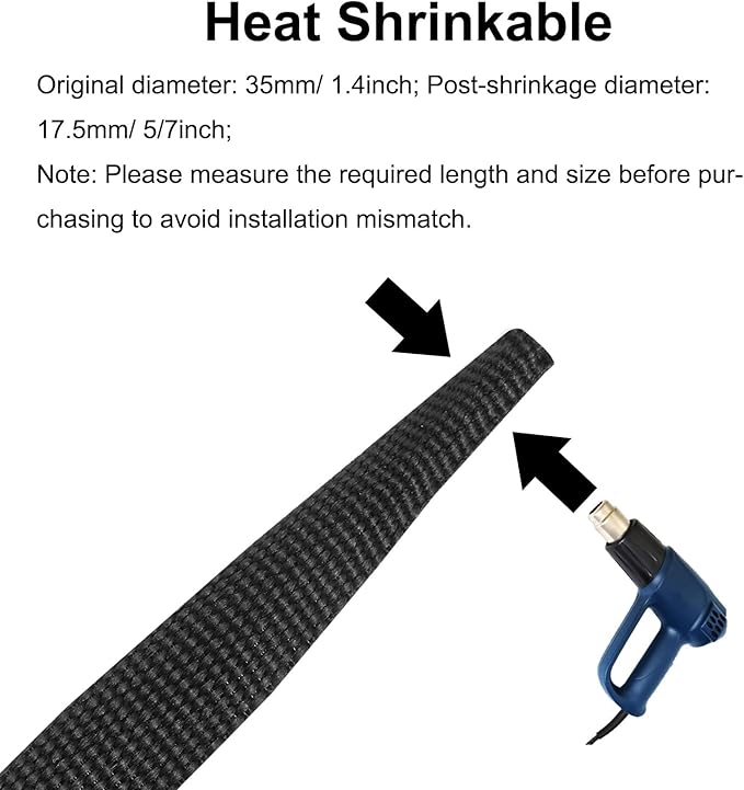 MECCANIXITY Braided Cable Sleeves Heat Shrinkable Fabric Sleeving, 1 3/8" 33ft Black 2:1 Ratio Heat Shrinkable Cord Protector for Harness Cable, Network Cable Protection, Cable Management