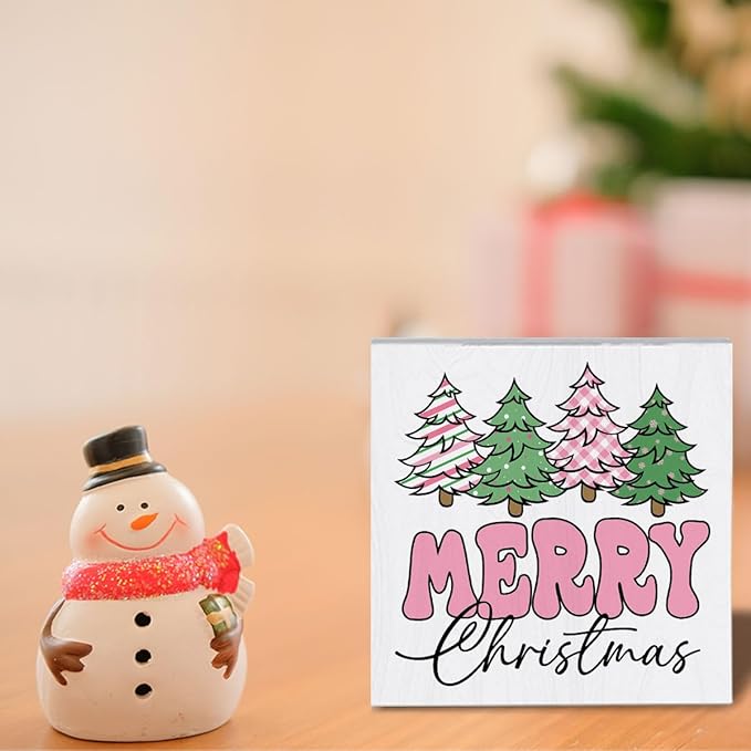 Pink Merry Christmas Decorations for Home Christmas Decor for Living room Merry Xmas Decorations for Office Table 5 x 5 Inches