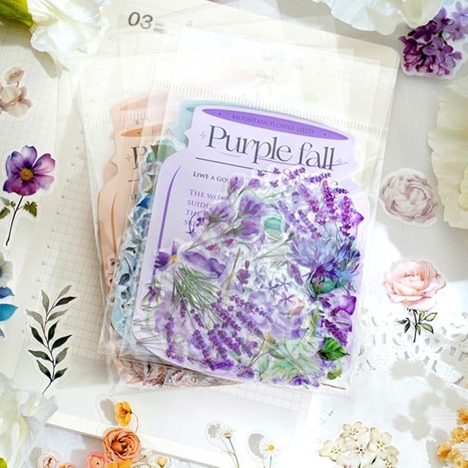 Obujopal 100 Pcs Lavender Purple Flower Stickers for Scrapbooking Junk Journal Notebook Diary Planner Letter Envelope Water Bottle Phone Case Craft Decoration