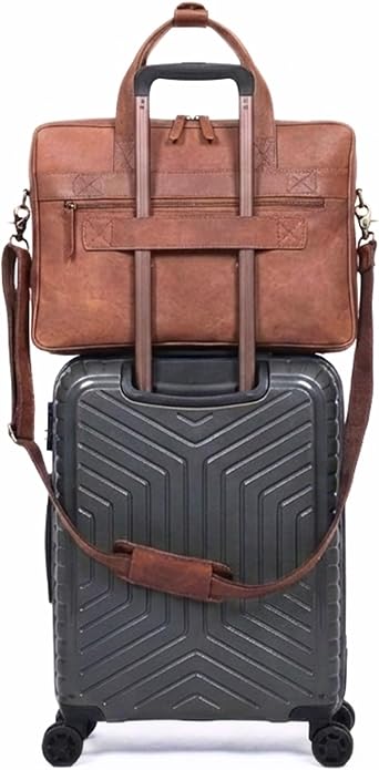17-inch Genuine Leather Laptop Briefcase for Men and Women – Brown Leather Messenger Bag for Professional Work, Office, College & Travel Computer Laptop Bag