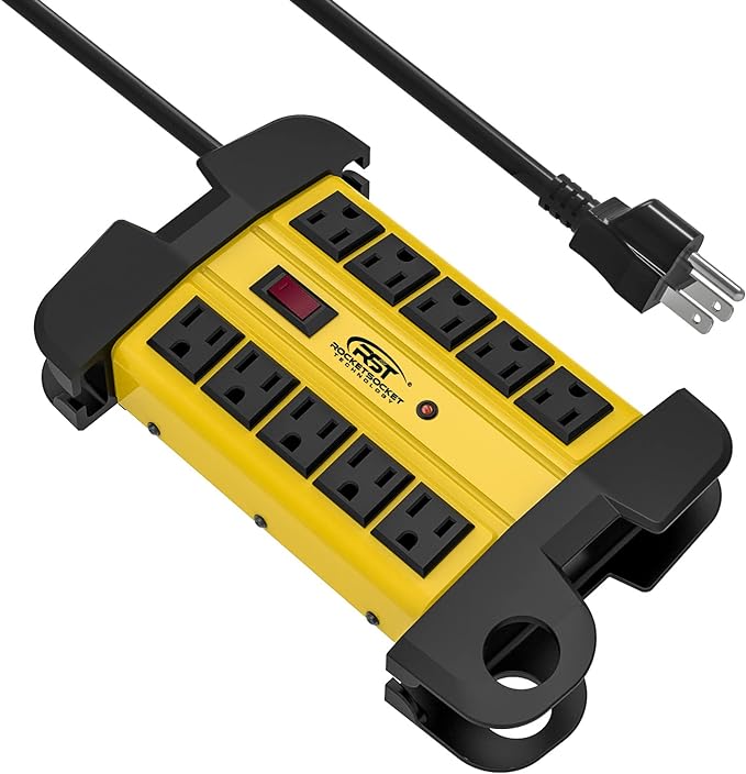 CRST Heavy Duty Surge Protector Power Strip 10-Outlet Metal Industrial Power Strip with 2800 Joules, 15A Circuit Breaker, 14 Gague 6ft Extension Cord for Workshop, Garage, Office, School…