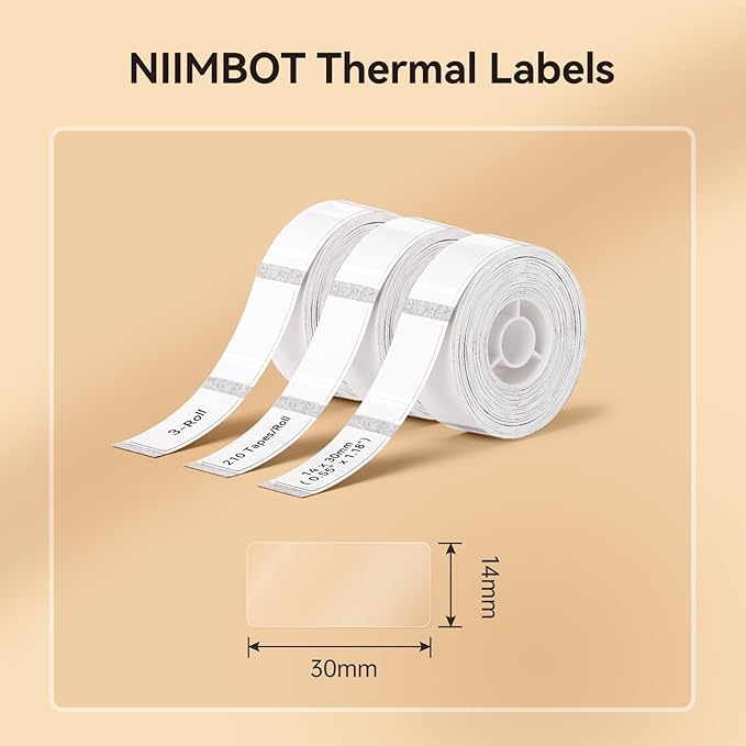 NIIMBOT Label Maker Tape for D11/D110/D101 Label Maker, 14 x 30 mm (0.55'' x 1.18''), 3Rolls for Home Office Labeling Tape Replacement, Clear