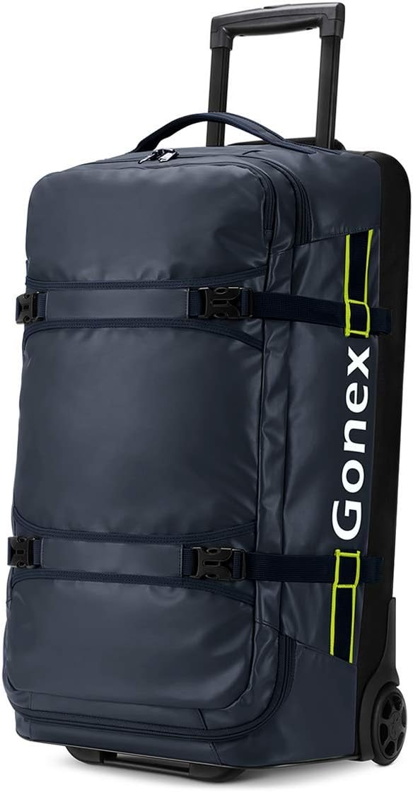 Gonex Rolling Duffle Bag with Wheels, 70L Water Repellent Wheeled Travel Duffel Luggage with Rollers 25 inch, Navy