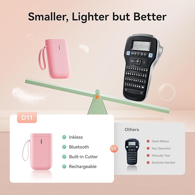 NIIMBOT Label Maker Machine D11 Label Printer Portable Wireless Connection Multiple Templates Available for Phone Easy to Use Office Home Organization USB Rechargeable