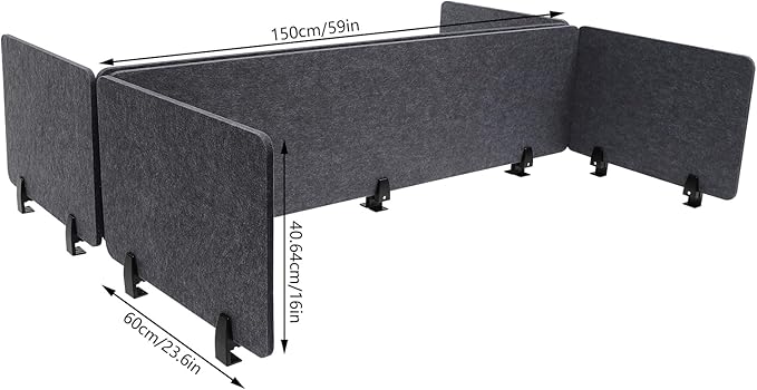 2 Pack Acoustic Desk Divider 59 x 16 Inch No Drilling Clamp-On Privacy Shields Panel Freestanding Desk Divider Desktop Sound Proof Dividers for Office Libraries School Student Desks