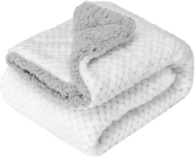 Fuzzy Sherpa Reversible Blanket for Baby, Soft Warm Cozy Coral Fleece Toddler, Infant or Newborn Reversible Blanket for Crib, Stroller, Travel, 30”×40”, Cream