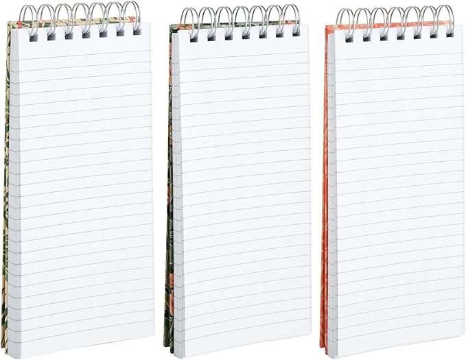 The Gifted Stationery Hardcover Spiral-Bound Notebook Pack - Top-Bound Spiral Notepads - Grocery List Notebook - Office & School Notepads - 8.4 x 3.75 in, 100 Sheets/200 Pages, Pack of 3