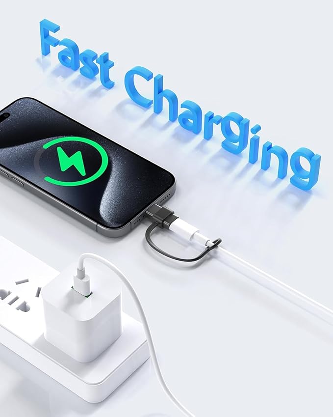 MFi Certified USB C to Lightning Adapter 4-Pack, 27W Fast Charging & Data Sync, Lightning to USB Type C Cable Adapter Compatible with iPhone 14/13/12/Pro/Max, iPad, AirPods, with Anti-Loss Lanyard