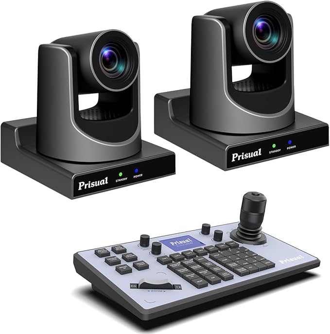 Prisual NDI PTZ Camera System Gen 5, 30X Optical Zoom, NDI 6 & NDI HX3 Certified, AI Auto Tracking, PoE HDMI Bundle PTZ for Church Worship,NDI PTZ Controller, (NDI PTZ Bundle TEM-30N PROx2+TEM-JOY1)