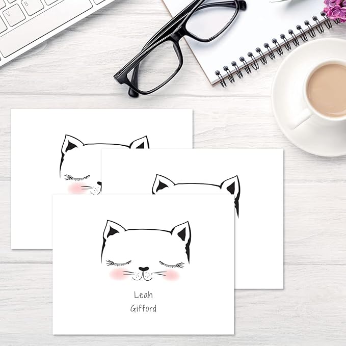 Current Kitty Ears Personalized Note Cards - 24 Cards with White Envelopes, 4¼ x 5½ Inch Size, Blank Stationery, Add Names or Text, For Thank You Notes, Invitations, & Announcements