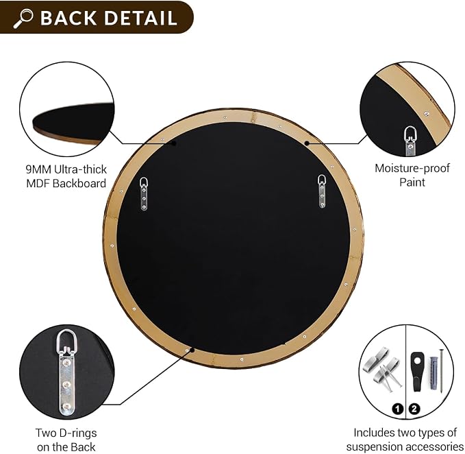 ANDY STAR 36 Inch Hand-Forged Round Gold Mirrors, Hammered Bathroom Round Wall Mirror for Over Sink, Solid Steel Metal Frame Vanity Circle Mirror for Antique, Vintage, Farmhouse, Rustic