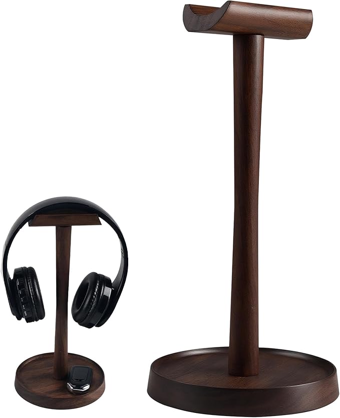 Yookin Wood Headphone Stand Headset Stand for Deak Universal Headphone Holder with Storgae Base Handcrafted Desk Organizer for Gaming Headsets(Black Walnut)