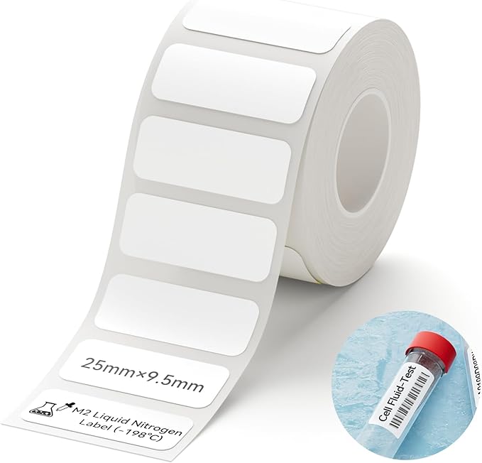 NIIMBOT M2/M3 Labels Low-Temperature Label Paper 0.98'' x 0.37'' (385Labels/Roll), Liquid Nitrogen Medical Scientific Research Sample Detection Centrifuge Tube -198°C Freezing Adhesive Sticker