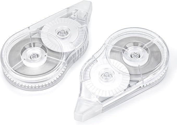JEFURE 2 Pcs Correction Tape, 98.43 Ft White Wrong Out Tear-Resistant Bulk, Instant Corrections Easy To Use Applicator for School, Office, Note Taking, Journal (Tape Width 0.2 in，Clear)