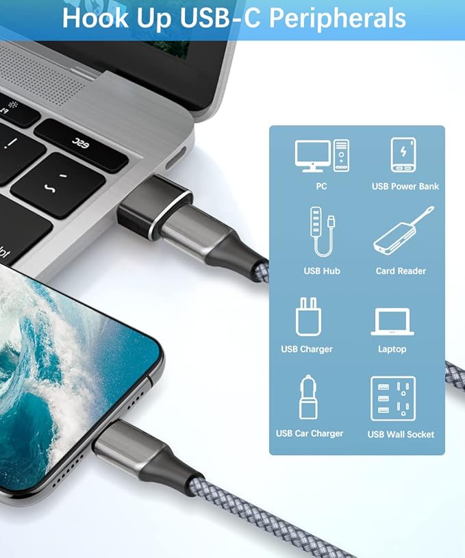 Elebase 4Pack USB to USB C Adapter with Type C Male to 3.0 Female Adaptor,Thunderbolt 4 to USBA OTG Converter Block Plug for iPhone 17 16 15 14 Pro Max Air,Mouse,Samsung S25,iPad,iWatch 11,Car,AirPods