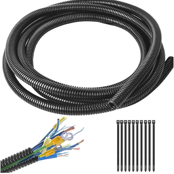 Black 1/4" inch Split Wire Loom Tubing,Alex Tech 32.8ft
