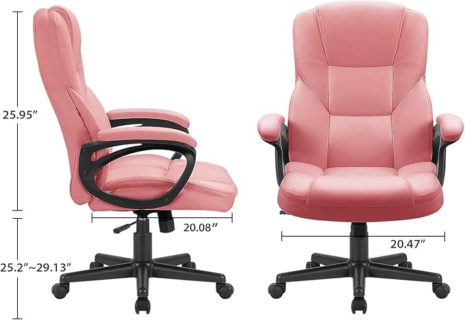 Furmax Office Executive Chair High Back Adjustable Managerial Home Desk Chair, Swivel Computer PU Leather Chair with Lumbar Support (1, Pink)