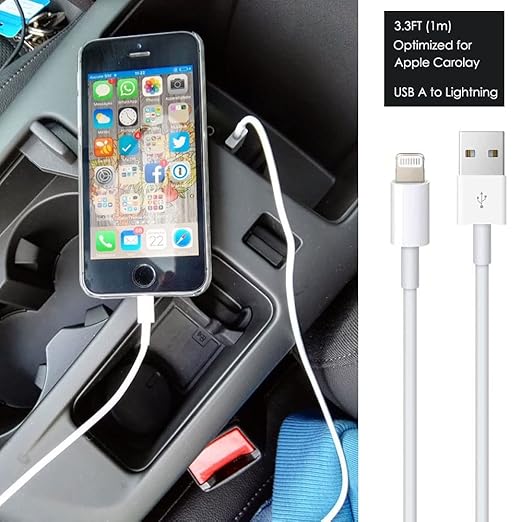 Car Carplay Apple Cable, USB A to Lightning Cable for iPhone 14, 14 Plus, 14 Pro Max, 13, SE 2nd/12/11/Xs/XR/8/7, iPad 4/5/ 6/7/8, Mini 2/3/4/5, Air 2/3 Charger Cord, Car Charging Cable (White)