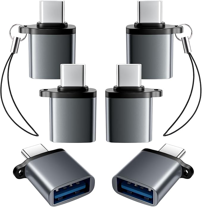 Type C to USB Adapter 6 Pack,USBC to USB Adapter,USBC Male USBA Female Adaptor,USB C Converter for iPhone 17 16 15,MacBook Pro Air,iPad,Samsung Galaxy,Grey