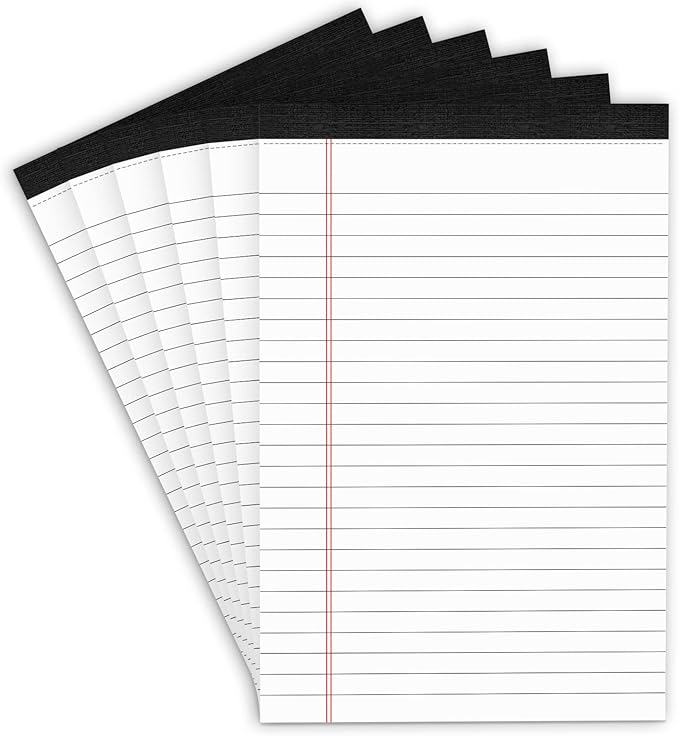 MuiAng 6 Pack Note Pads 5 x 8 Inch Writing Pads College Ruled Legal Pads, White Lined Notepad for Work or School, 30 Sheets/Pad, Perforated Recycled Note Paper for Note-Taking, Grocery List