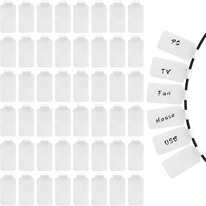 40Pcs Cable Labels, Write On Cord Labels Tags, for Organizing Wires,Electronics and Identification, Reusable with Multiple Uses (White)