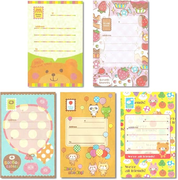 KUDOS.JP Cute Kawaii Japanese Character Stationery Letter Writing Paper with 10 Writing Papers and 5 Envelopes Gift Set for Teen, Girls, Kids