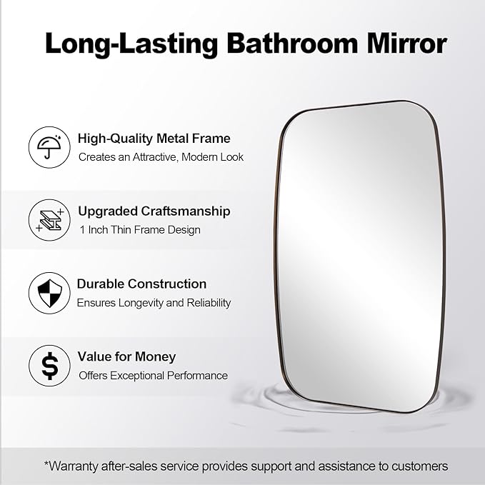 ANDY STAR Bronze Oblong Mirror, 36x40 Inch Brushed Bronze Oval Mirror for Bathroom with Stainless Steel Metal Frame, Wall Mouned for Bathroom, Living Room, Entryway