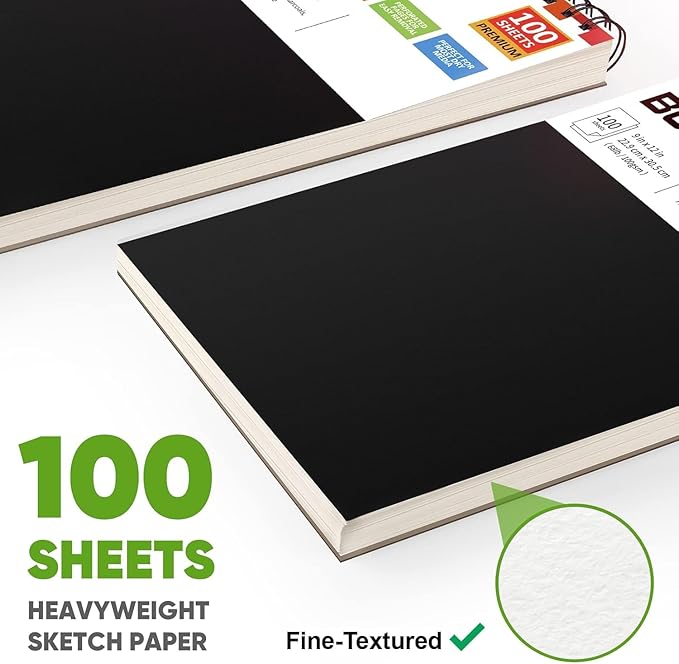 Soucolor 9" x 12" Sketch Book, 100 Sheets Top Spiral Bound Sketchbook with Acid-Free 68lb/100gsm Drawing Paper, Art Sketch Pad for Kids, Adults & Artist, Professional Art Supplies for Beginners