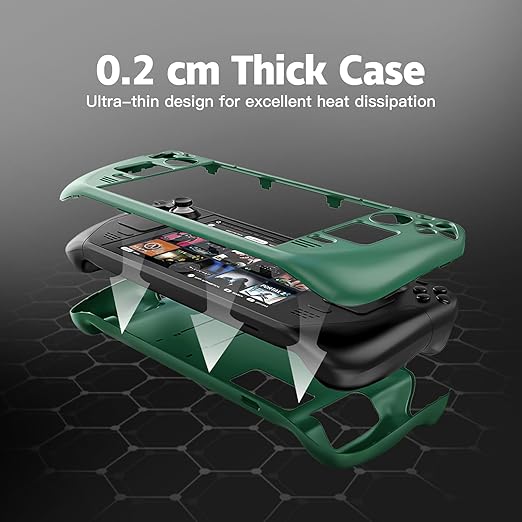 bibuks ﻿Steam Deck Case,Steam Deck OLED Protective Case,Non-Slip Skin Protective Shell Accessories with Kickstand ,2 Screen Protector, 4 Thumb Grip (Green)