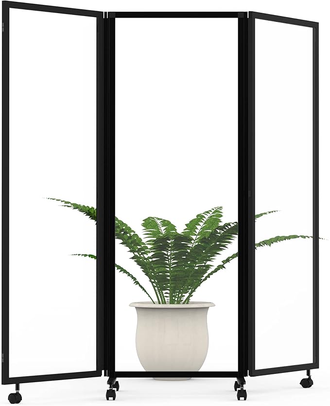 Stand Up Desk Store ReFocus Three-Panel Trifold Acrylic Room Divider Partition Privacy Screen (Clear Acrylic, 71" x 65")