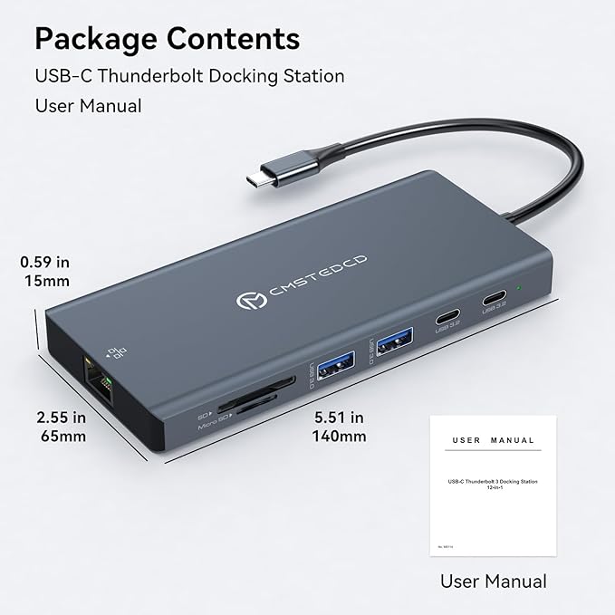 DGYBDFC USB C Docking Station 3 Monitors 100W PD 4K120Hz 12 in 1 Thunderbolt to Triple Displayport Docking Station USB C Hub Multiple Adapter, 2xUSB-C 3.2, 2xUSB-A 3.0, SD Card, 1000Mbps Ethernet