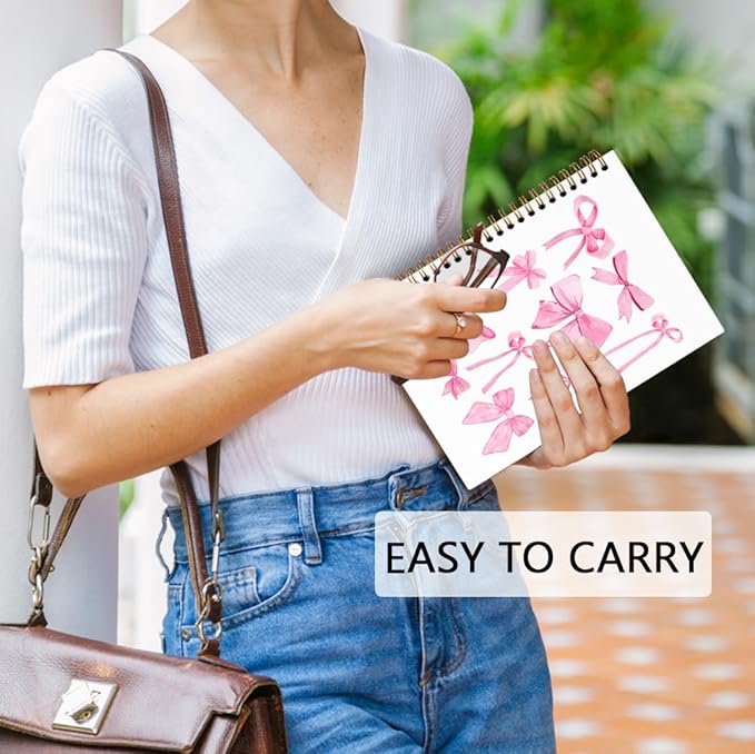 dvhdajed Coquette Pink Bow Spiral Notebook, Preppy Girly Journaling Notebooks, Preppy Bow Spiral Journal for Girls Women Teen Girls, Pink Girly Office School Supplies Gifts, 5.5x8.3 In