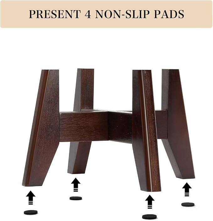 Seanmi Plant Stands for Indoor Plants, Bamboo Plant Stand, Mid Century Plant Holder, Adjustable Width, Fits 8 9 10 11 12 inches Pots - Dark Brown (Planter Stand Only)