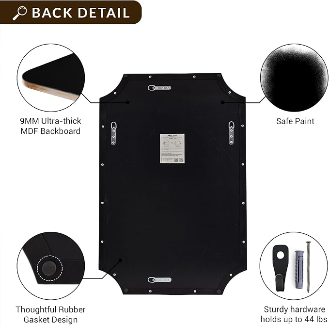 ANDY STAR Bathroom Mirror for Over Sink, 24x32 Inch Black Vanity Mirror, Scalloped Mirrors for Bathroom, Modern Wall Mirror with Aesthetic Scalloped Corner Design, Wall Mount Vertical or Horizontal
