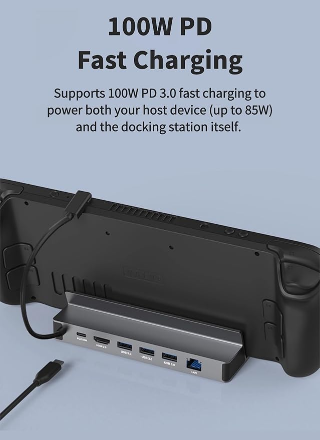 Diyeeni USB C Docking Station for Steam Deck & ROG Ally, 6-in-1 Dock with HDMI 2.0 4K@60Hz, Gigabit Ethernet, 3*USBA 3.0, 100W PD Fast Charging, Plug and Play