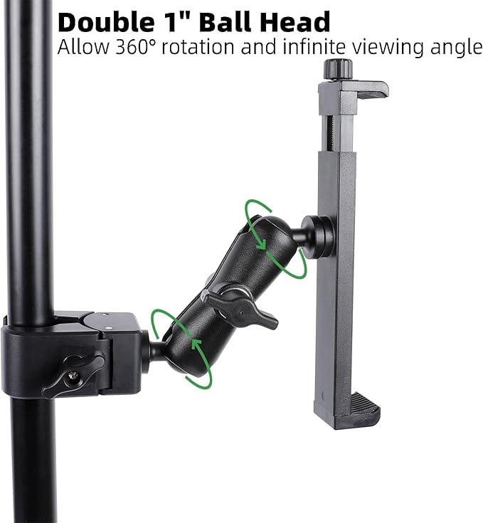 FPN iPad Holder - Side Mount Tablet Holder for Mic Stand, Dual 360 Rotatable Adjustable for iPad Pro 12.9 Air Mini and Other 6.5-15" Tablets