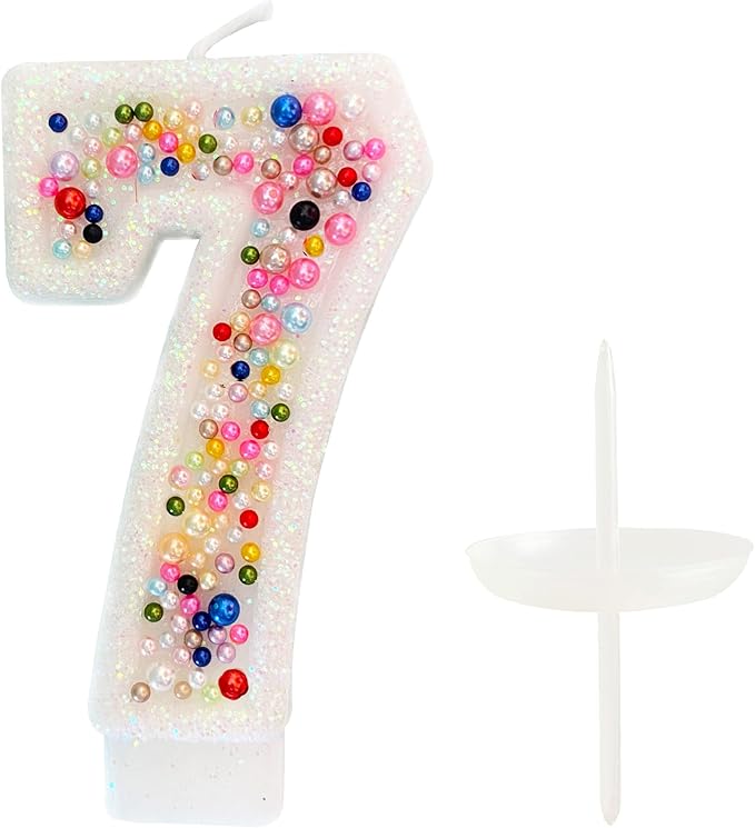 Birthday Candles, Pearl Sequin Number Candle Party Supplies (Number-7)